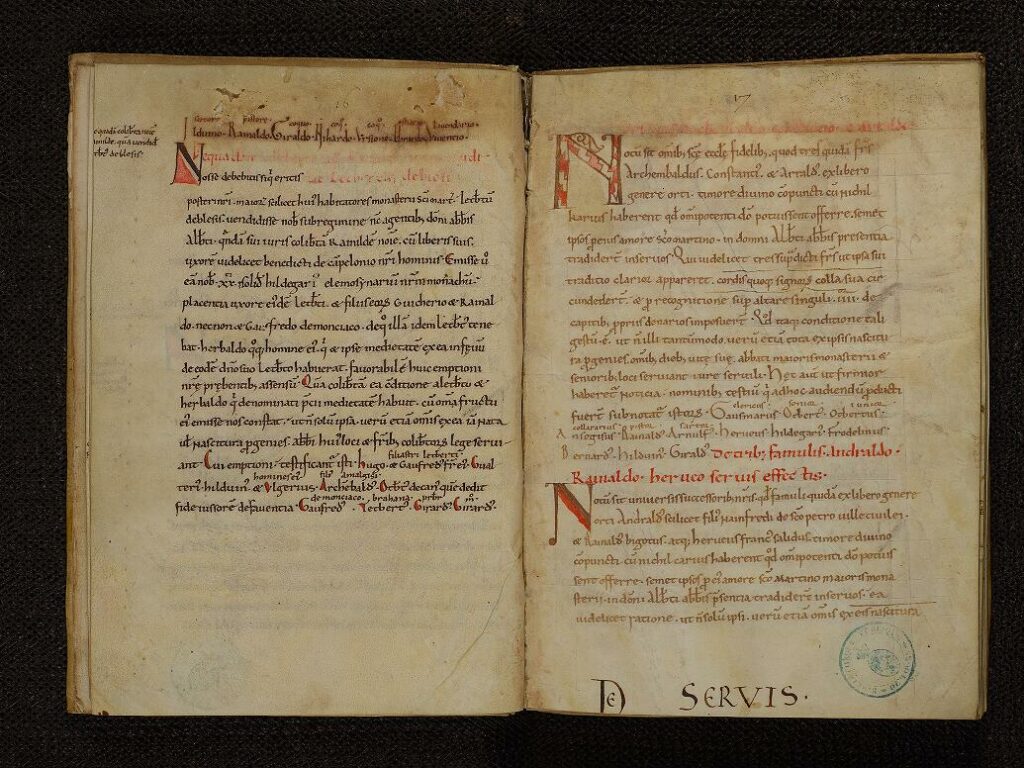 A page from the Liber de Servis with the heading De Servis at the bottom right